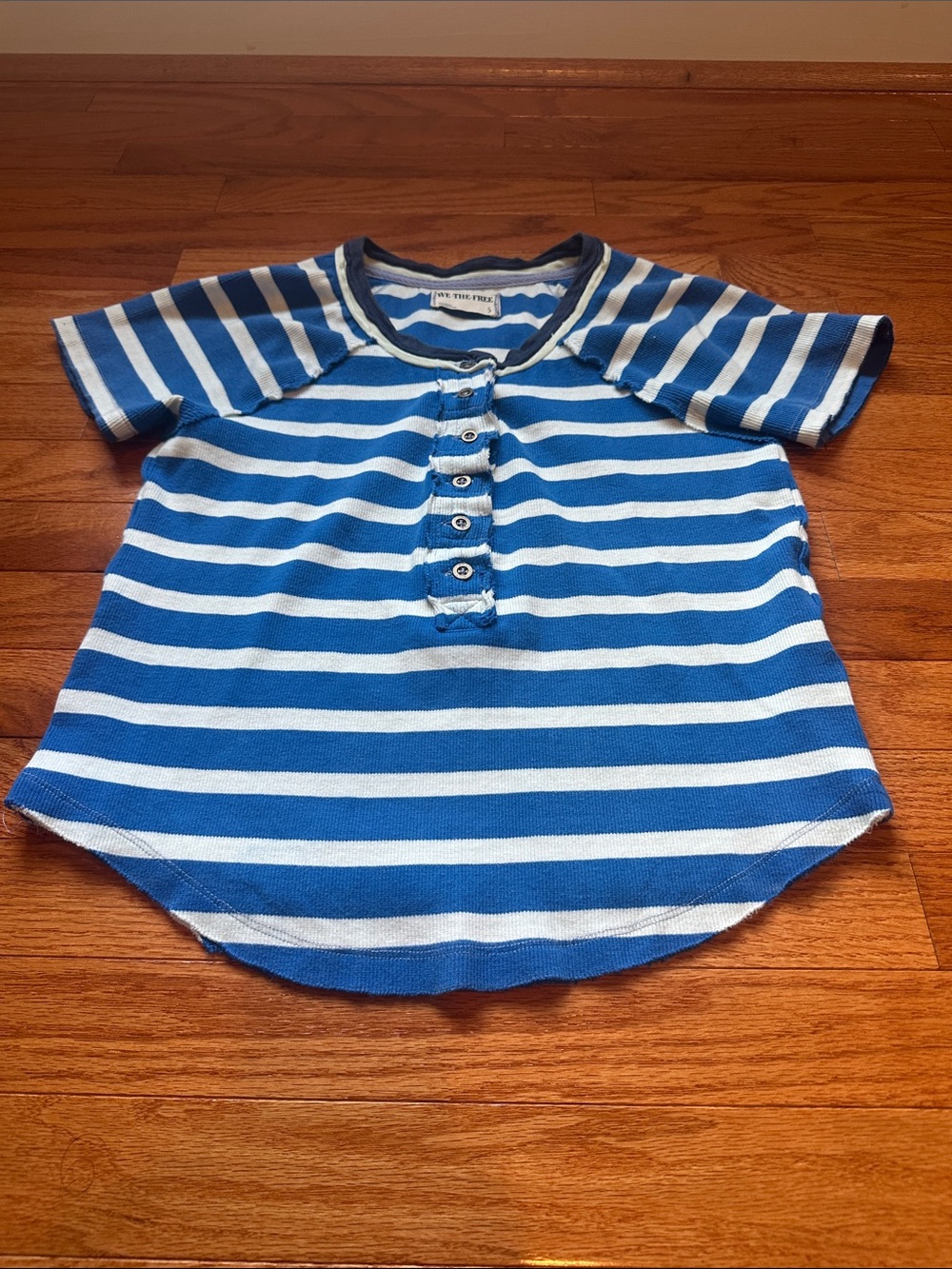 Free People Striped Henley Tee - Blue & White
